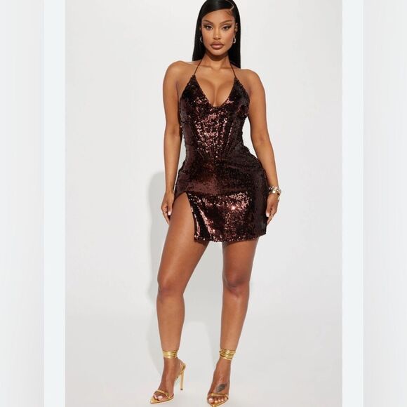 Vivienne Sequin Mini Dress - Brown FASHION NOVA new with tags women’s XL - Picture 1 of 5